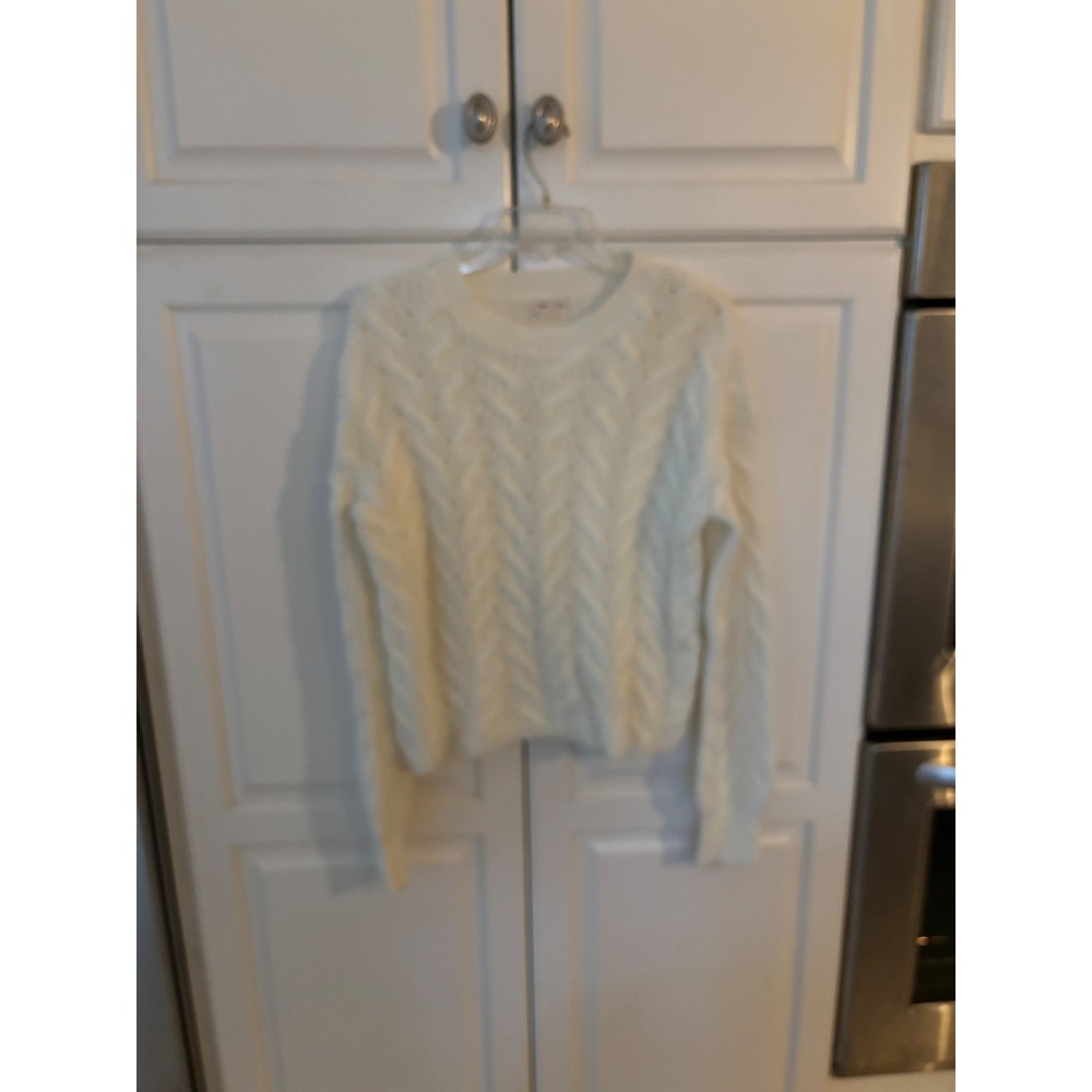 Poof Apparel Womens White Cable Knit Sweater Crew Neck Pullover Size M 254485J